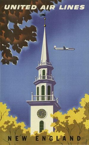 United Airlines New England Vintage Travel Poster